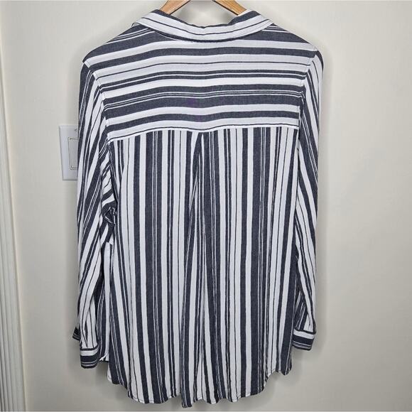 JANE & DELANCY Striped Grey & White Collared Button Down Long Sleeve Size 1X - Picture 7 of 10
